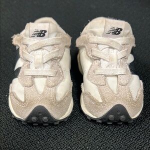 New Balance White and Tan Retro Sneakers